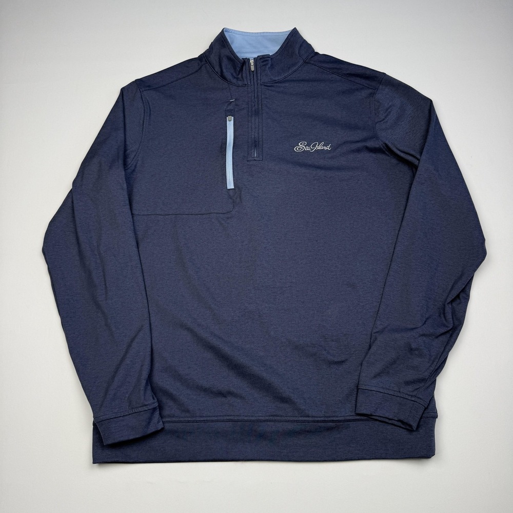 Peter Millar Pullover Mens Medium Blue Quarter Zip Long Sleeve Sea Island Golf - Picture 2 of 10